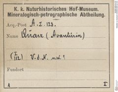 Etiketten zu Aventurin (NHMW-MIN-Az123)